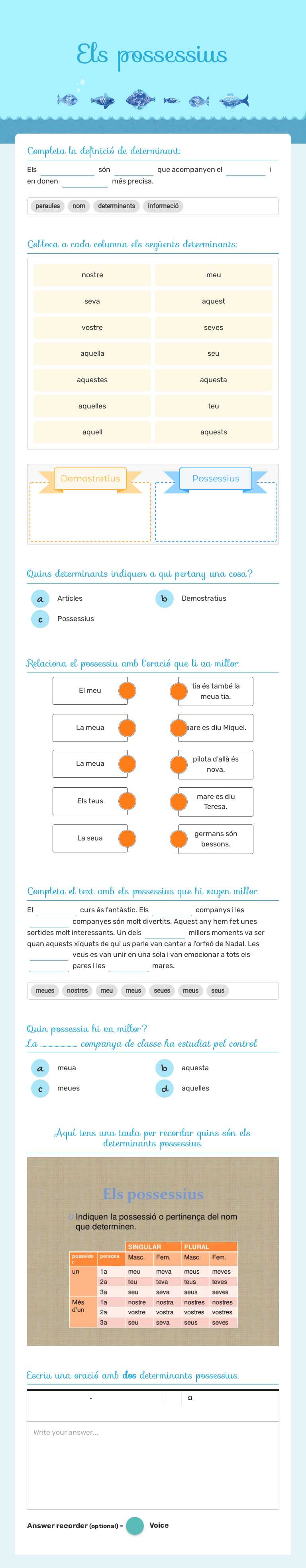 Els possessius worksheet preview image