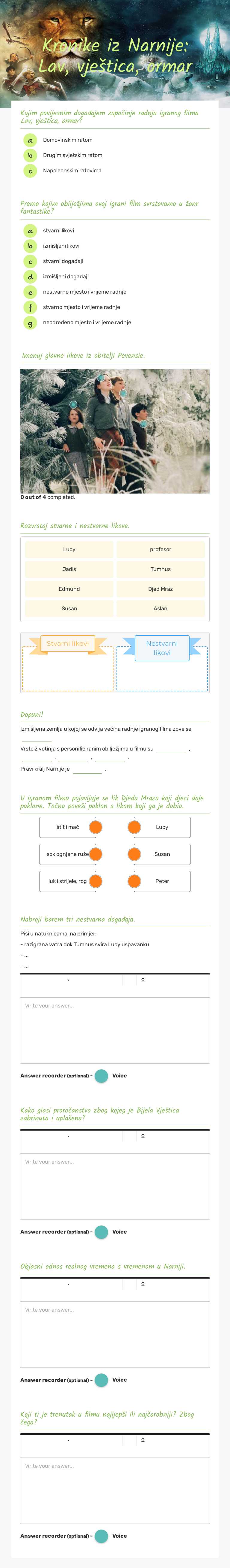 Kronike iz Narnije:  
Lav, vještica, ormar worksheet preview