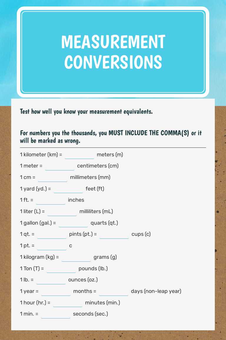 Measurement Conversions worksheet preview image