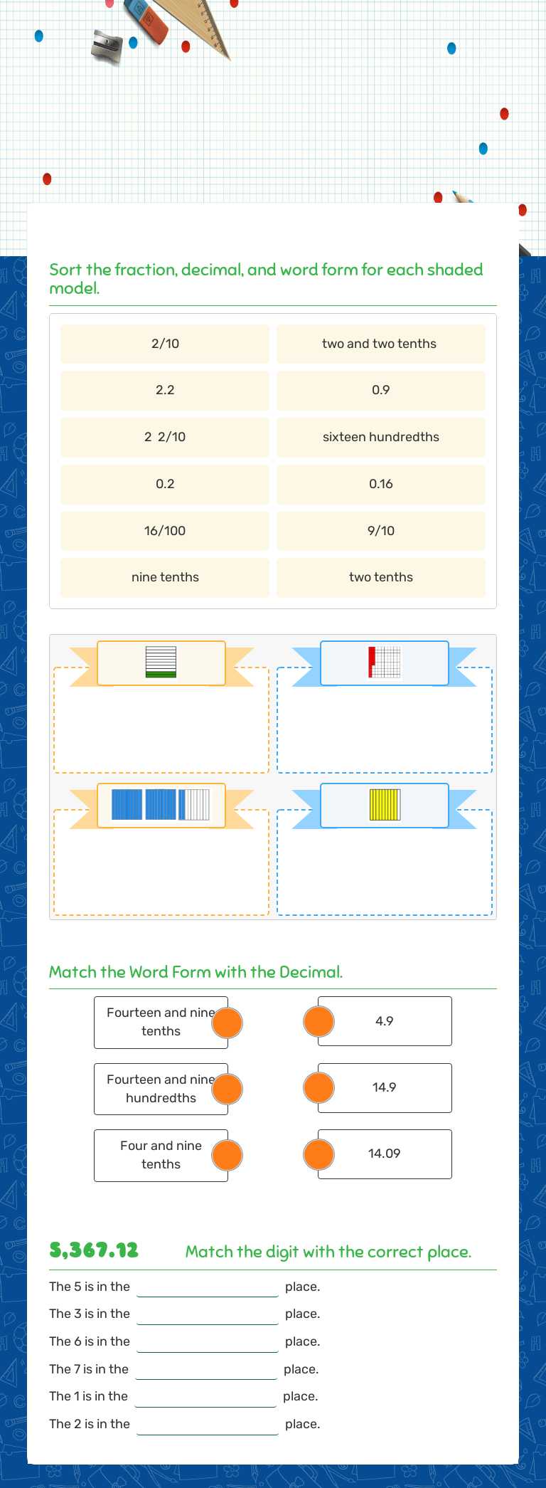 Decimal Place value worksheet preview image
