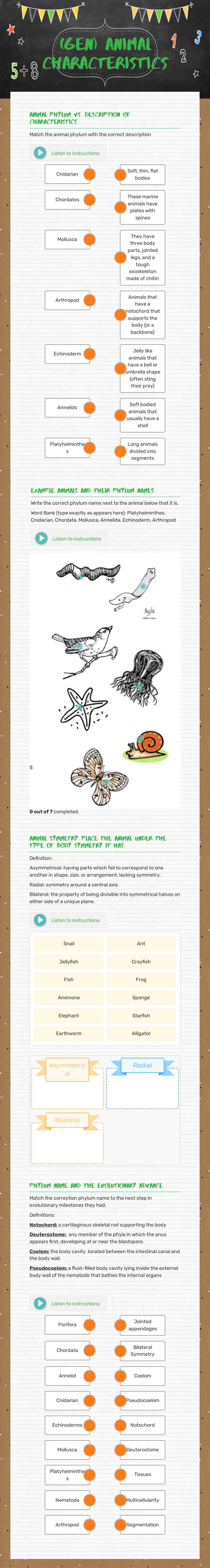 (Gen) Animal Characteristics Grade 10 worksheet preview