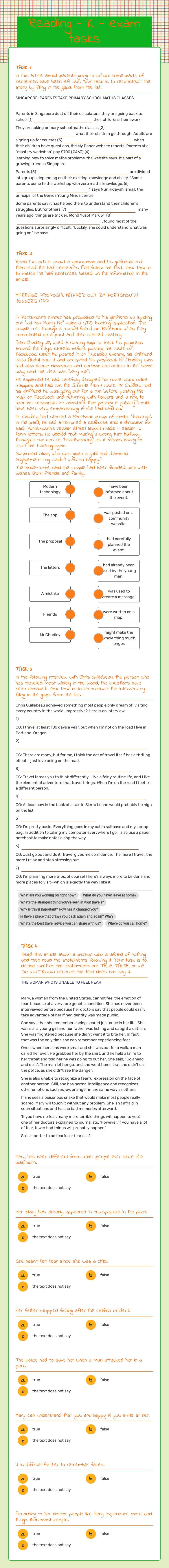 Reading - K - exam tasks worksheet preview image