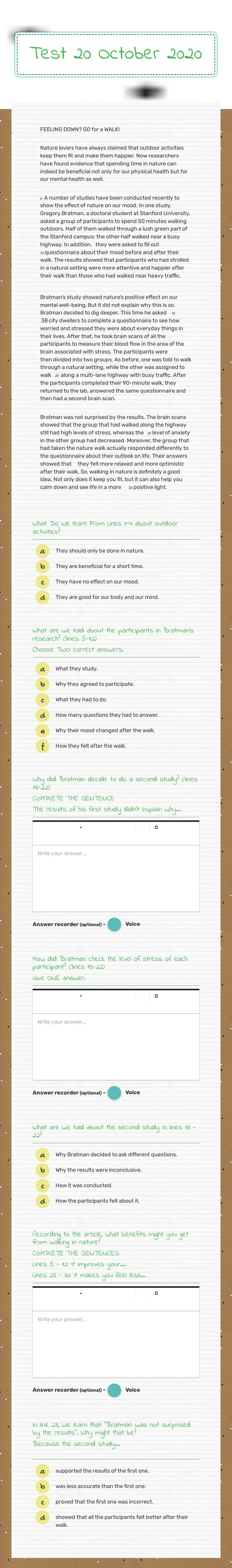 Test 20 October 2020 Grade 12 worksheet preview