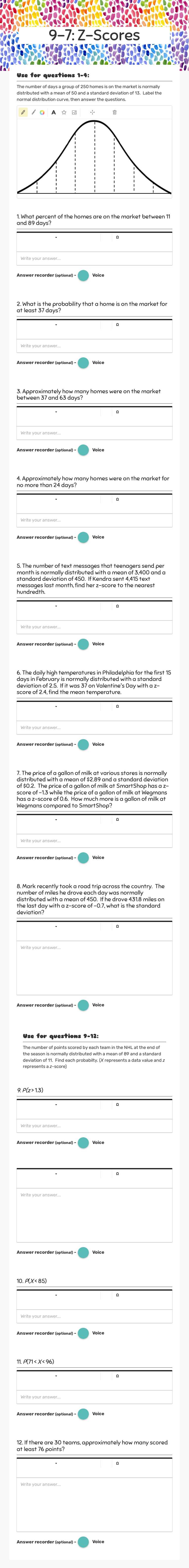 9-7: Z-Scores worksheet preview image
