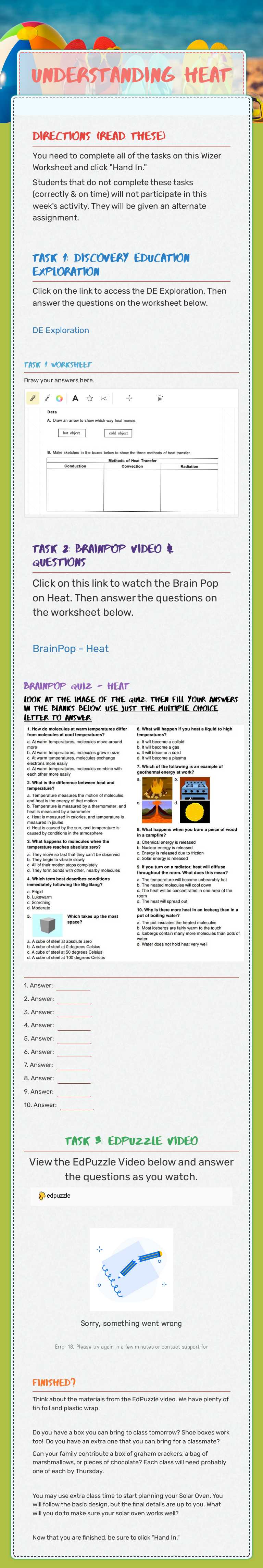 Understanding Heat worksheet preview image
