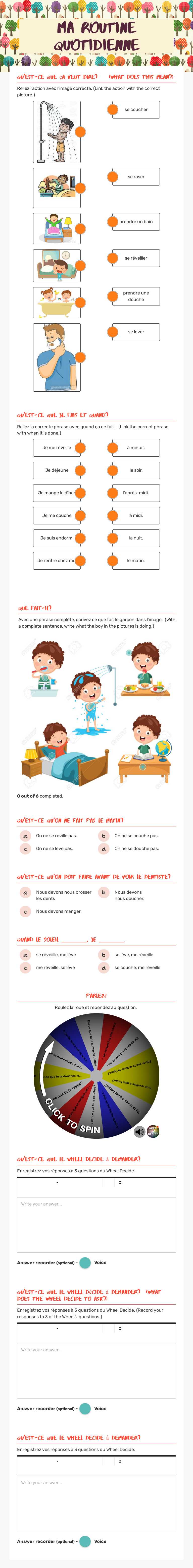 Ma Routine Quotidienne worksheet preview image