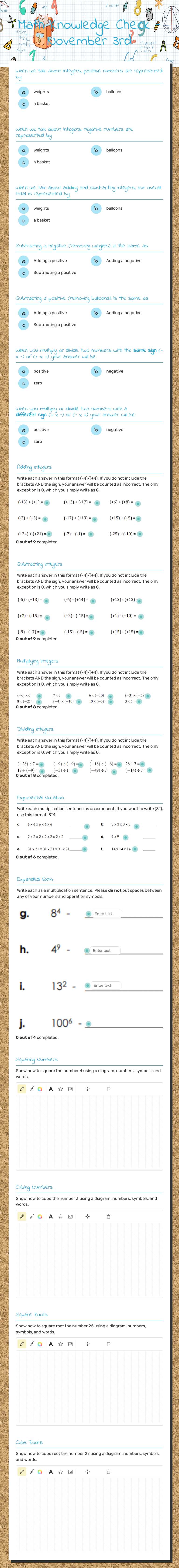 Math Knowledge Check - November 3rd worksheet preview image