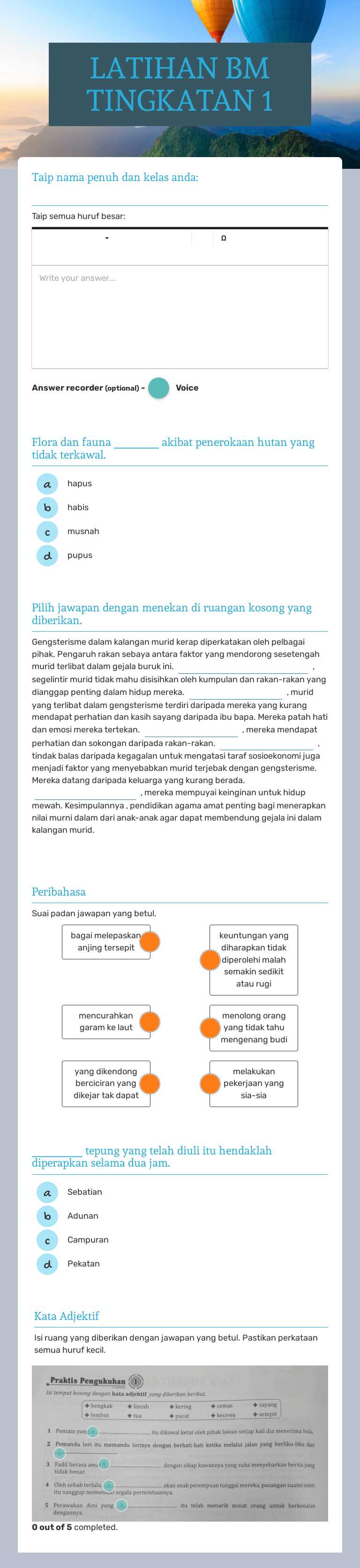 LATIHAN BM TINGKATAN 1 worksheet preview image