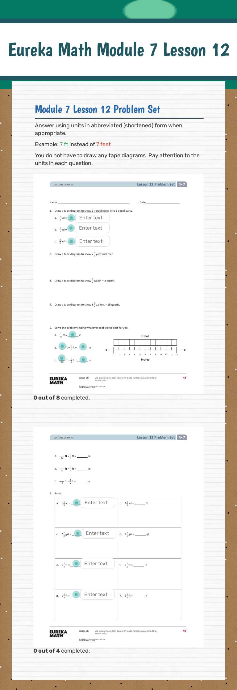 Eureka Math Module 7 Lesson 12 worksheet preview image