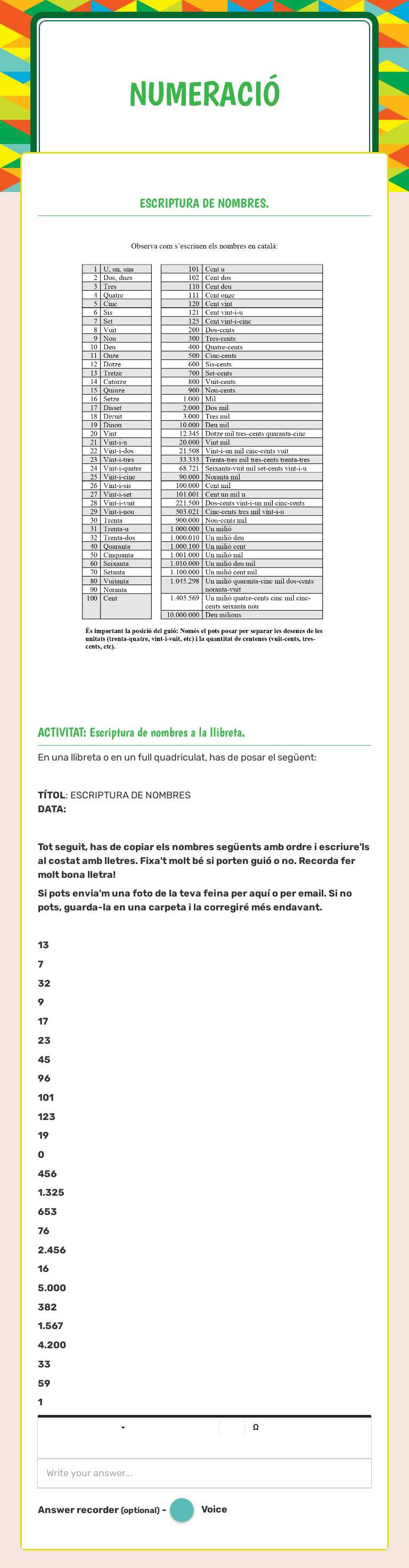 NUMERACIÓ worksheet preview image