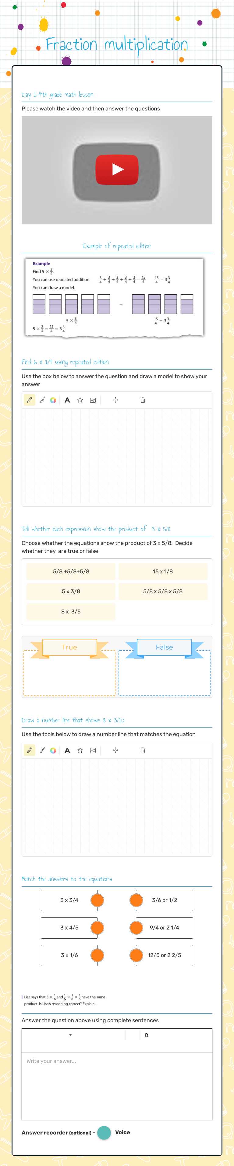 Fraction multiplication worksheet preview image