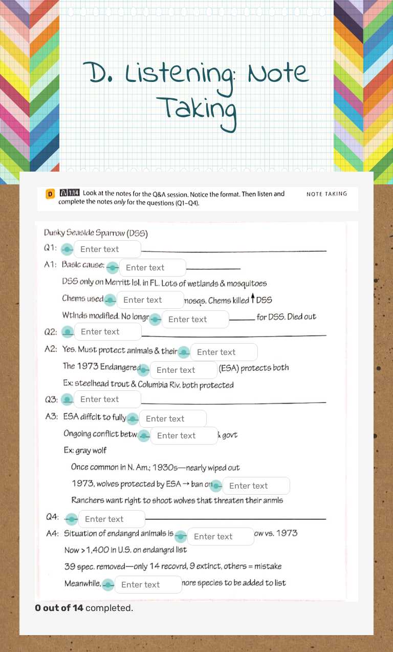D. Listening: Note Taking worksheet preview image