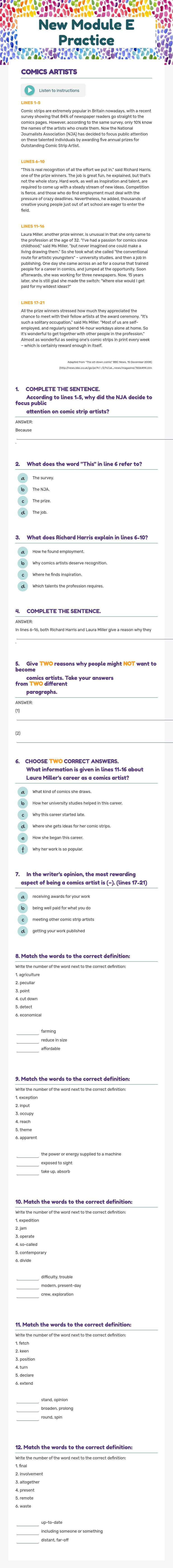 New Module E Practice worksheet preview image
