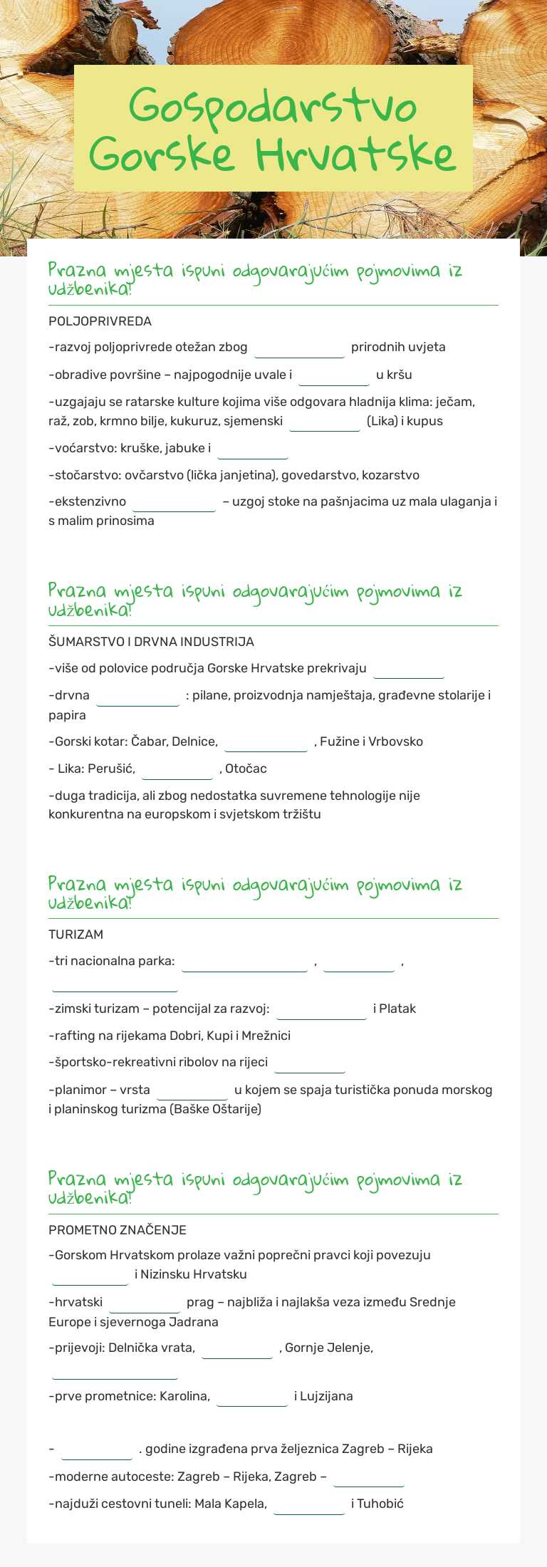 Gospodarstvo Gorske Hrvatske Grade 8 worksheet preview