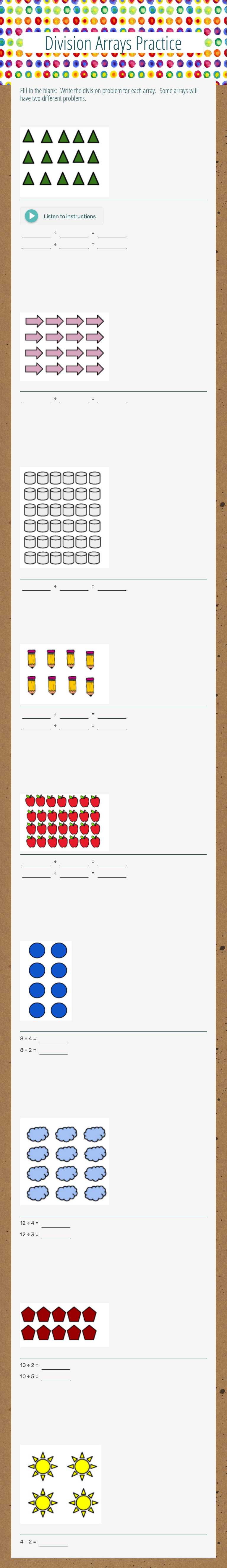 Division Arrays Practice Grade 3 worksheet preview