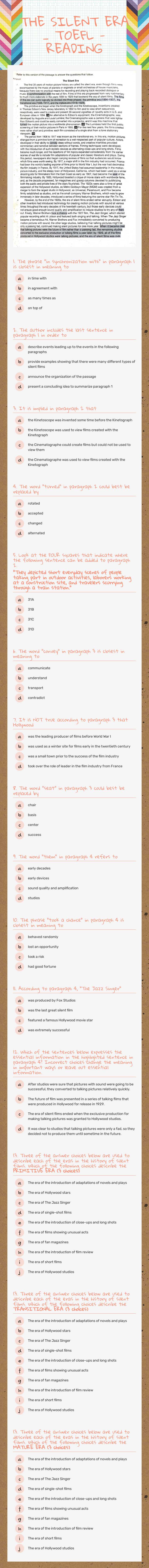 THE SILENT ERA _ TOEFL - READING Other worksheet preview