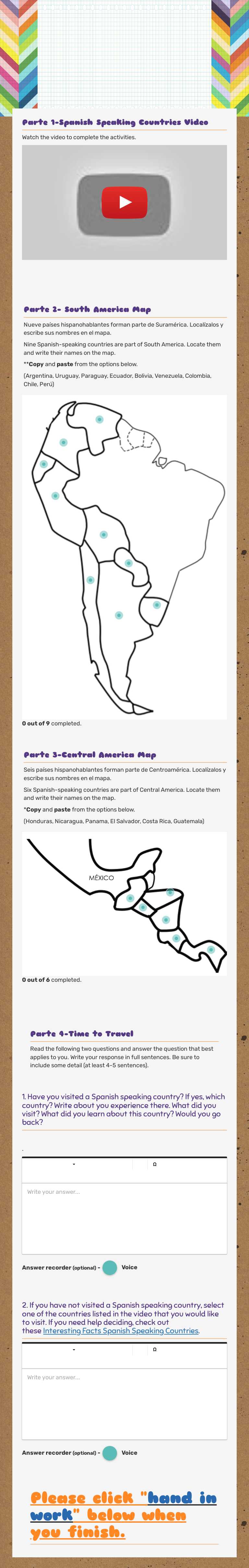 Spanish speaking countries worksheet preview image