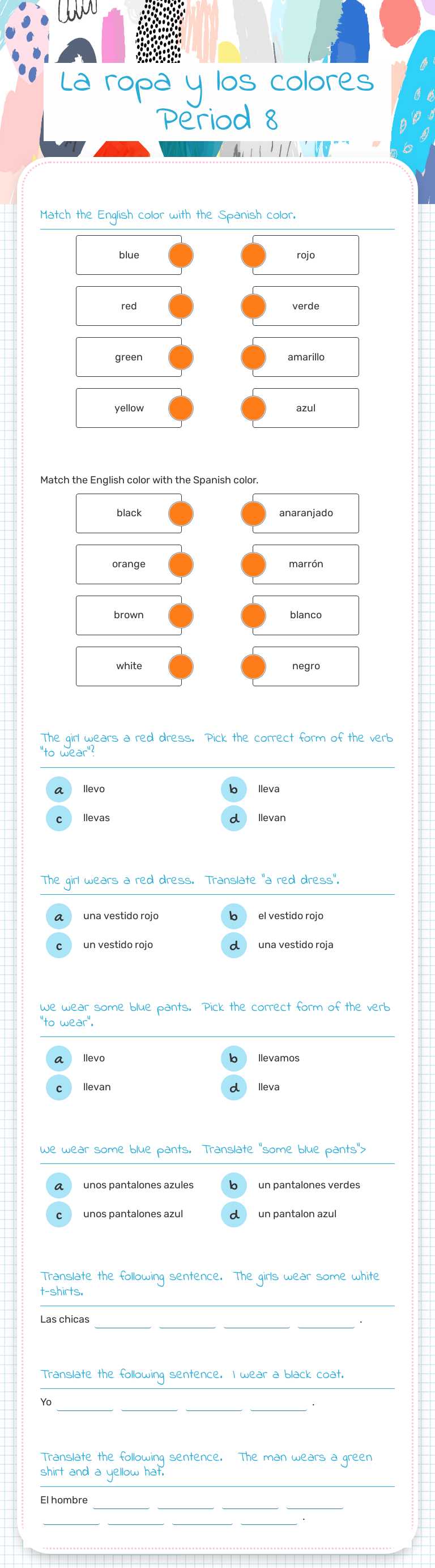 La ropa y los colores Period 8 worksheet preview
