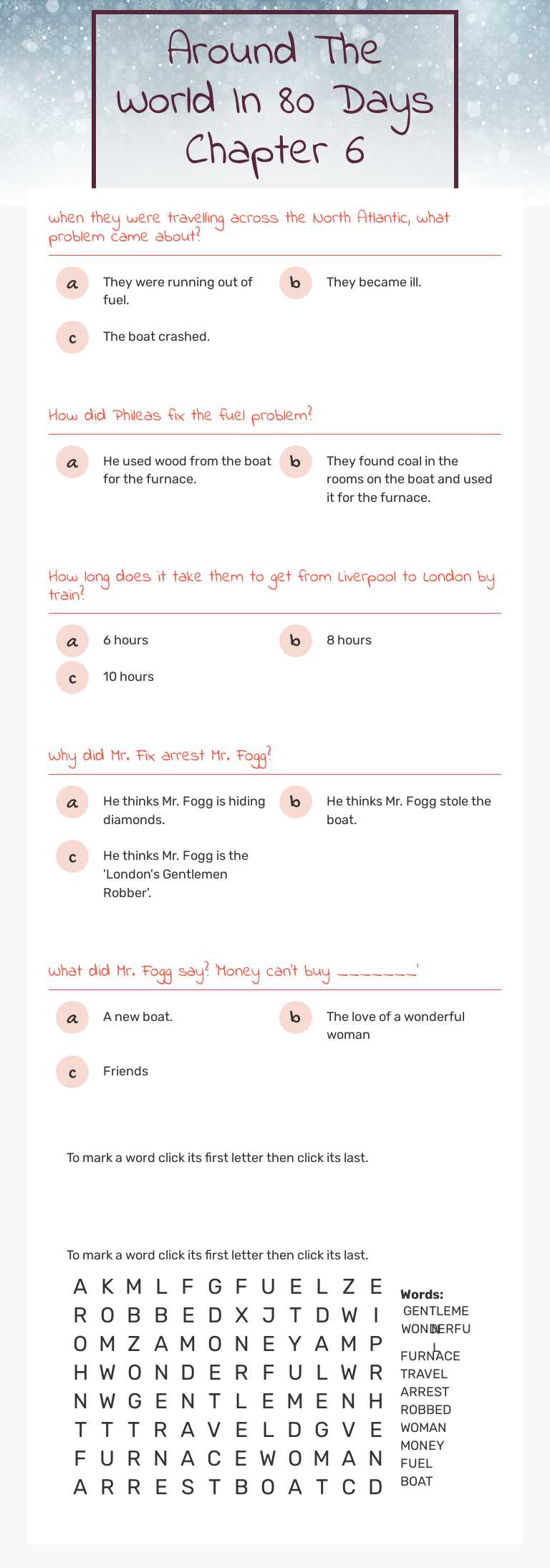 Around The World In 80 Days Chapter 6 Grade 5 worksheet preview
