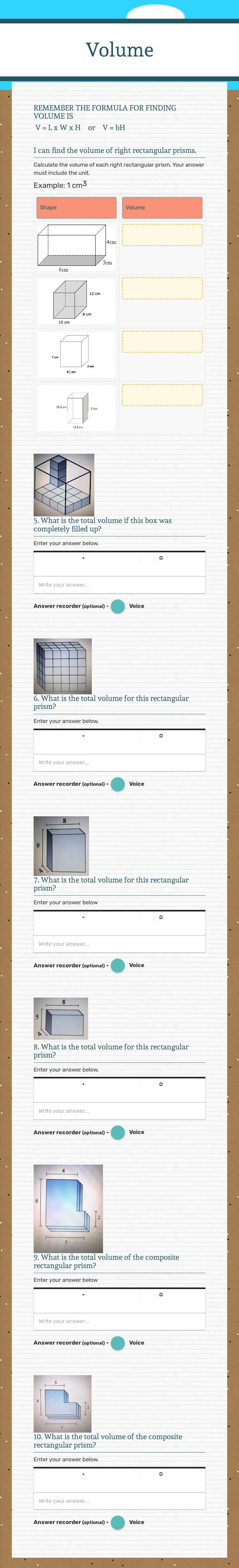 Volume worksheet preview image