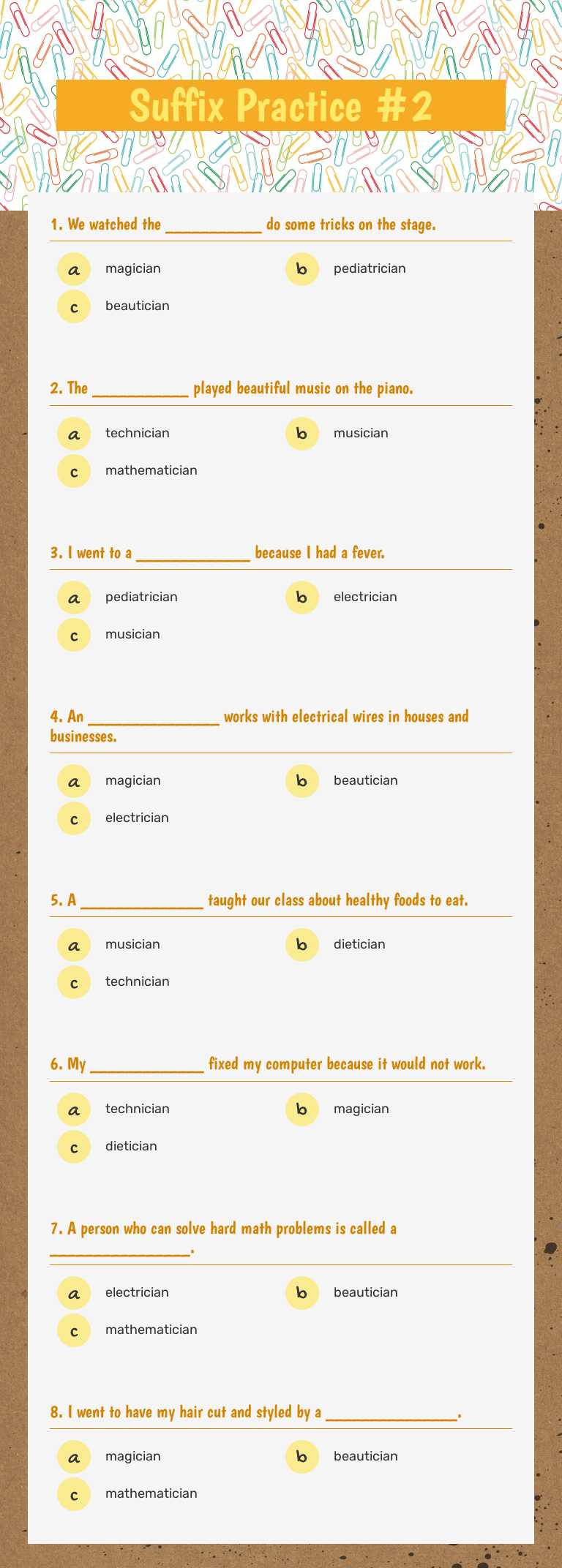 Suffix Practice #2 worksheet preview image