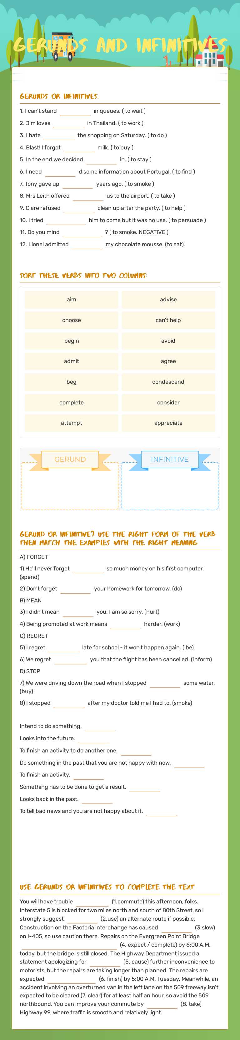 GERUNDS AND INFINITIVES worksheet preview image