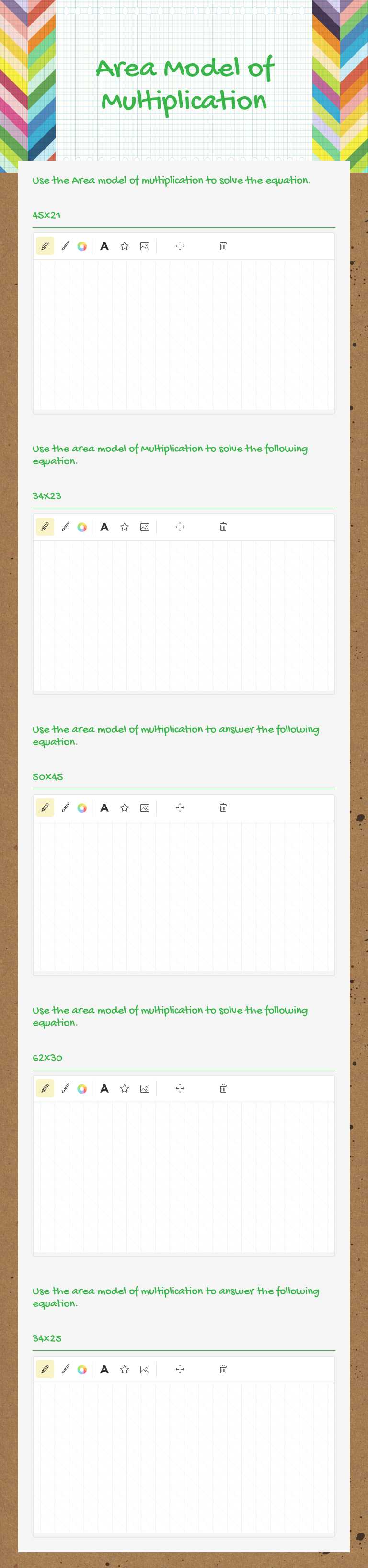 Area Model of Multiplication worksheet preview image