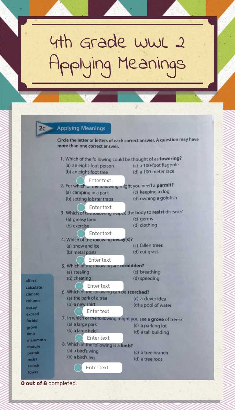 4th Grade WWL 2 Applying Meanings worksheet preview image