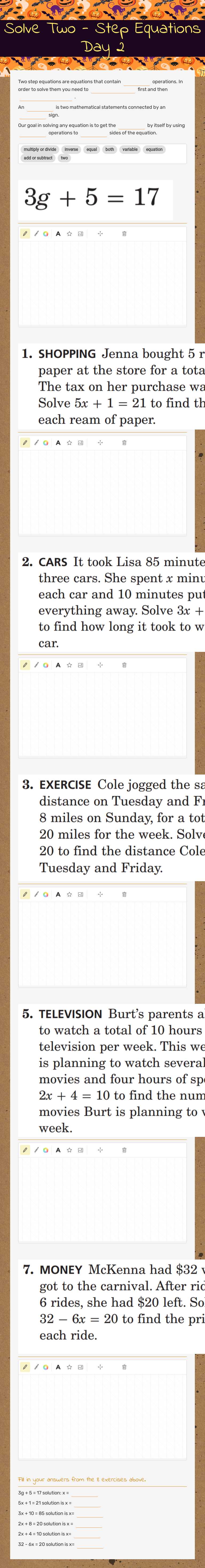 Solve Two - Step Equations Day 2 worksheet preview image