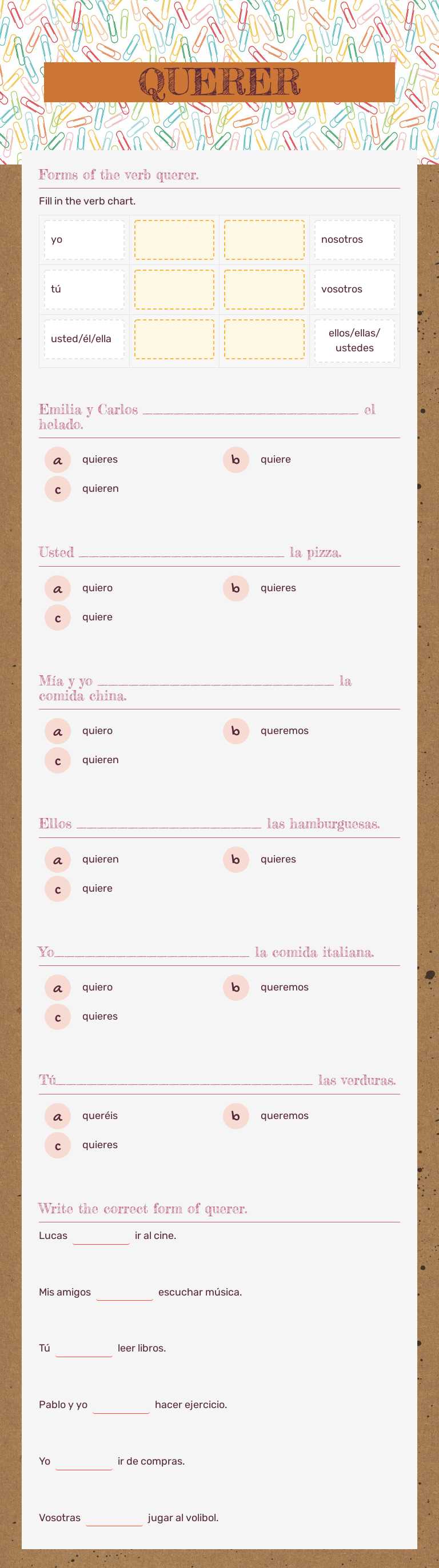 QUERER worksheet preview image