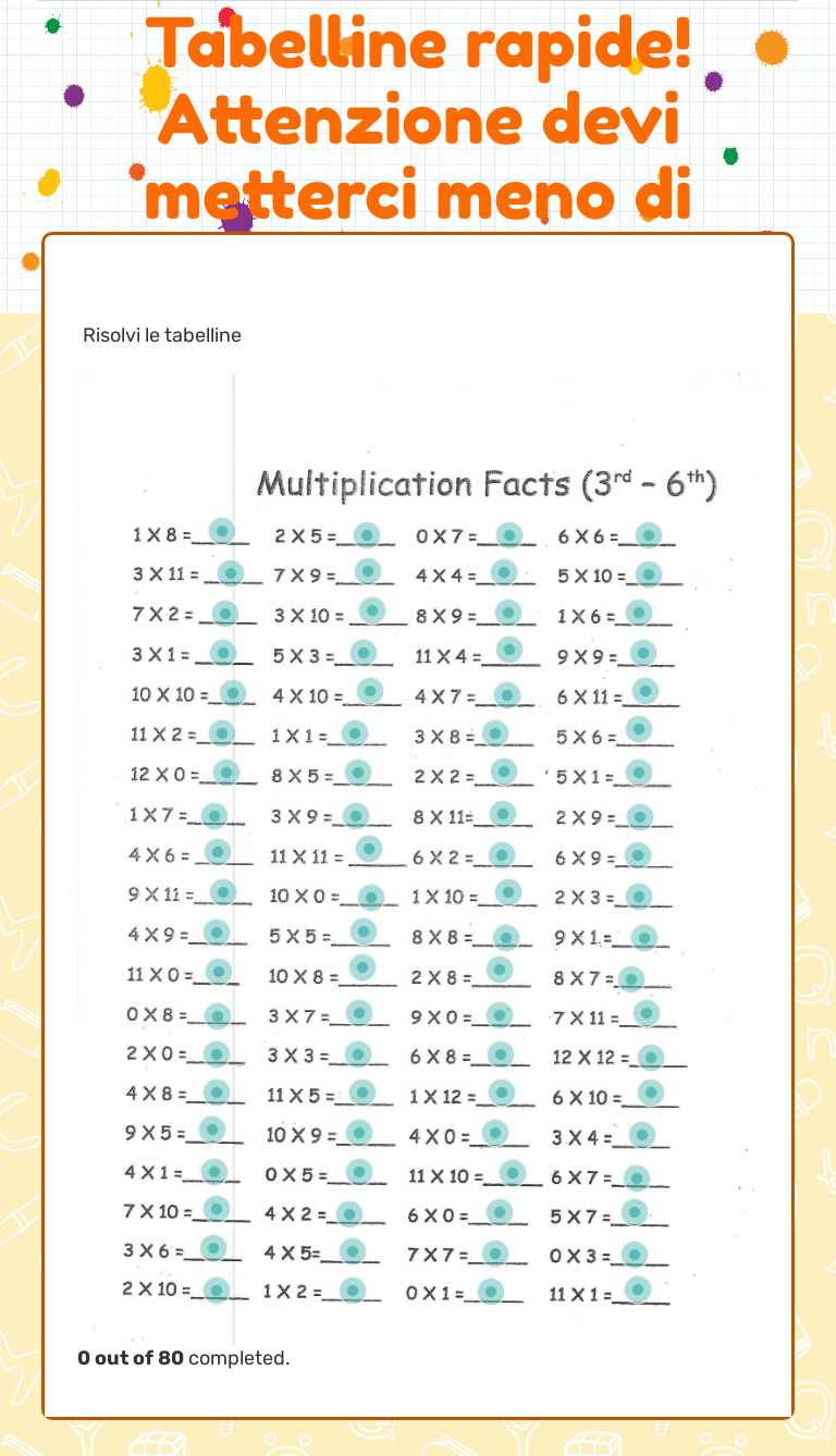 Tabelline rapide! Attenzione devi metterci meno di 5 minuti worksheet preview image