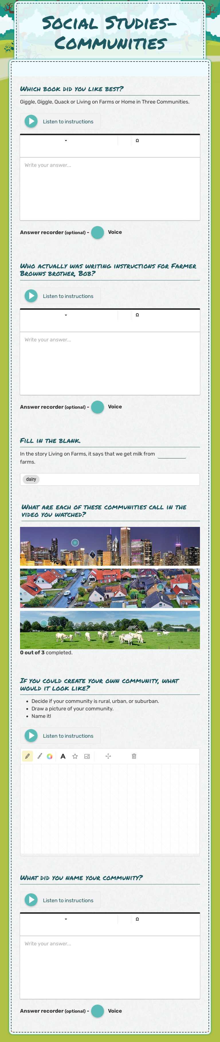 Social Studies-Communities worksheet preview image