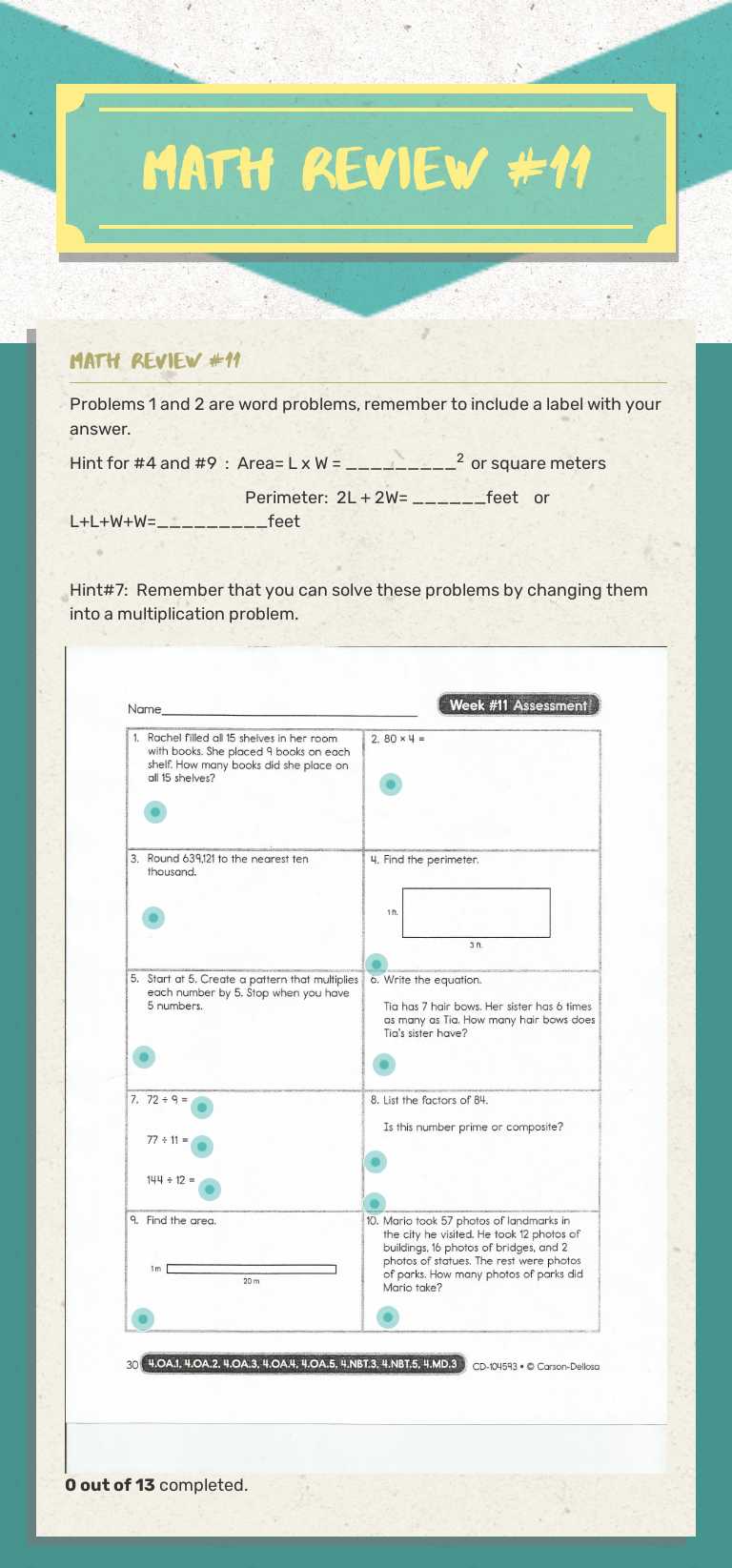 MAth REview #11 worksheet preview image