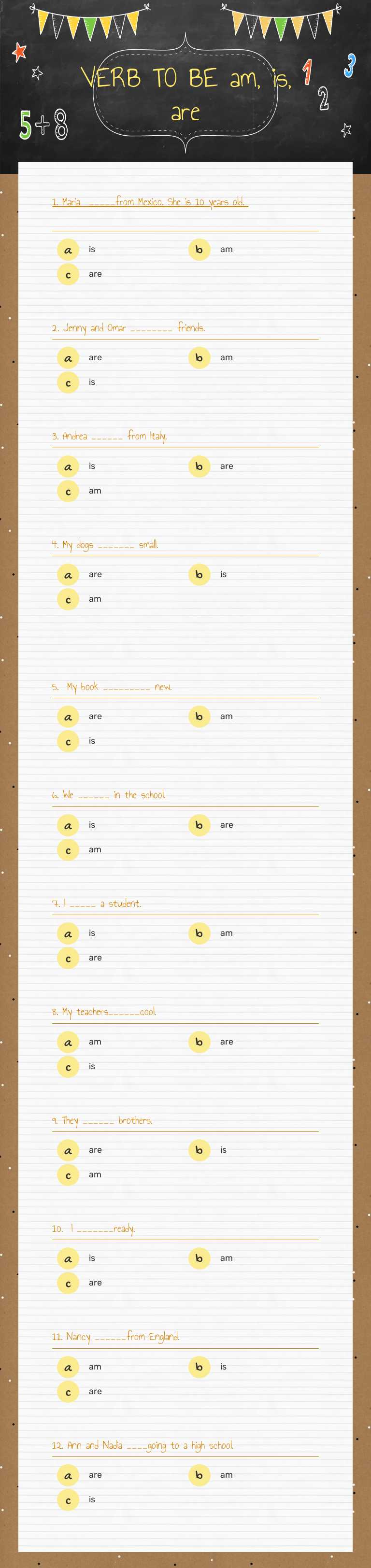VERB TO BE am, is, are worksheet preview image