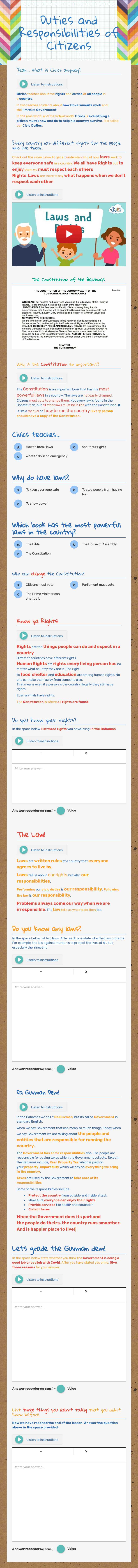 Duties and Responsibilities of Citizens worksheet preview image