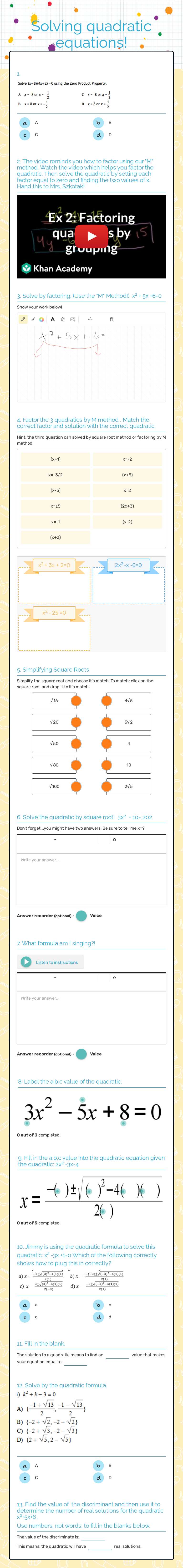 Solving quadratic equations! worksheet preview image