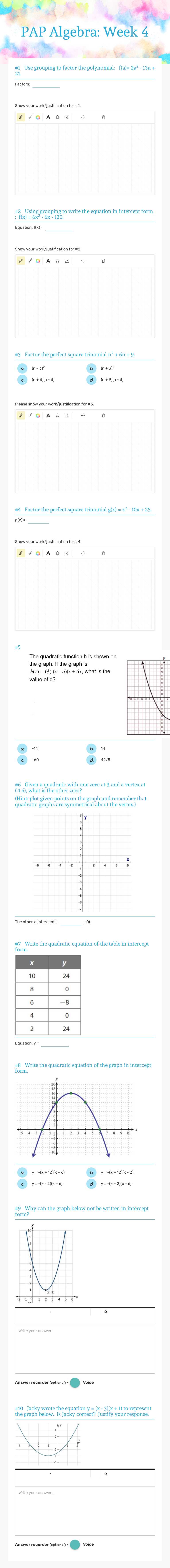PAP Algebra: Week 4 Grade 9 worksheet preview