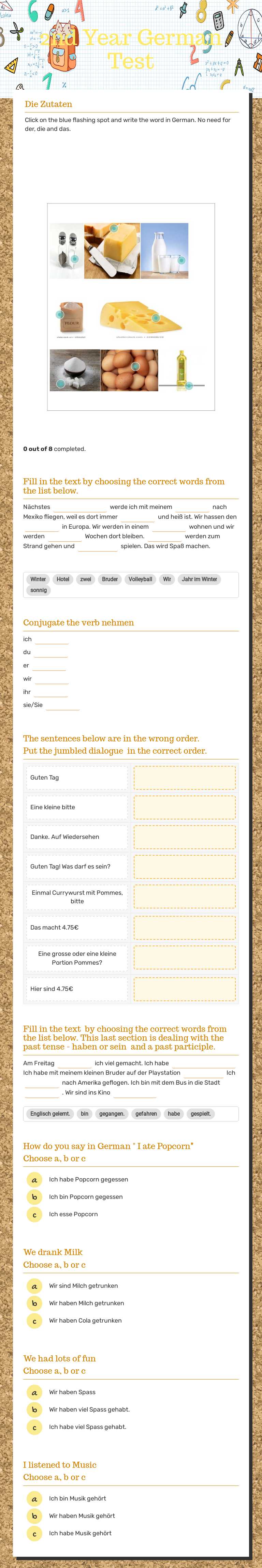 2nd Year German Test worksheet preview image