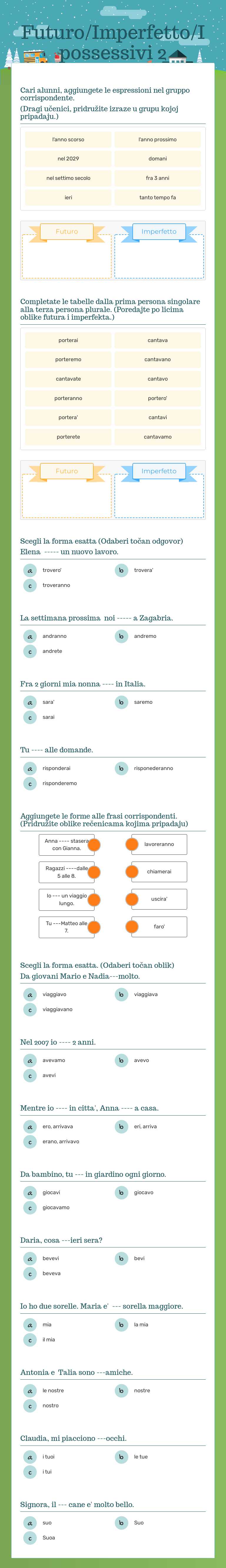 Futuro/Imperfetto/I possessivi 2 Grade 2 worksheet preview