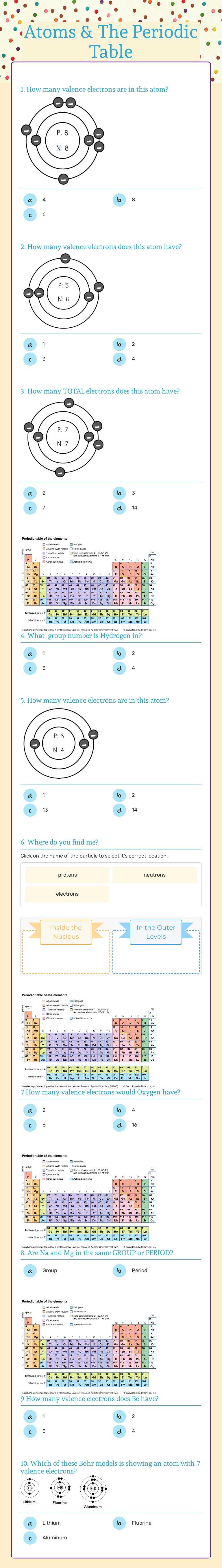 Atoms & The Periodic Table Grade 8 worksheet preview