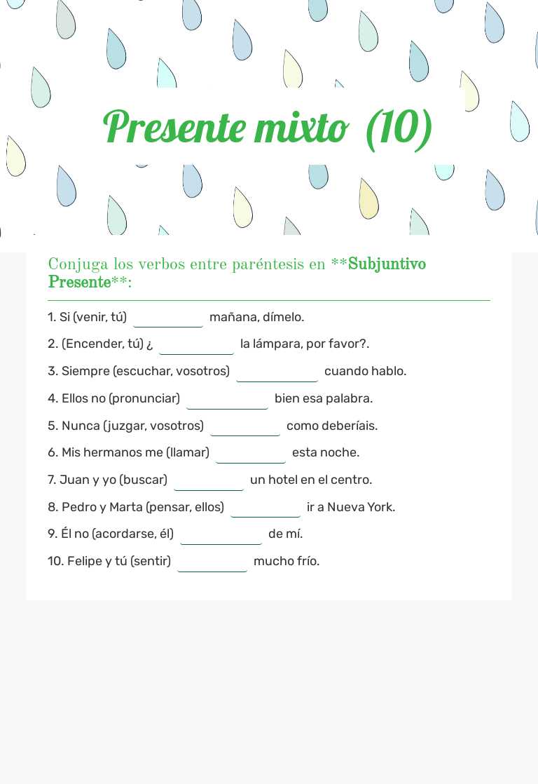 Presente mixto (10) Grade 11 worksheet preview