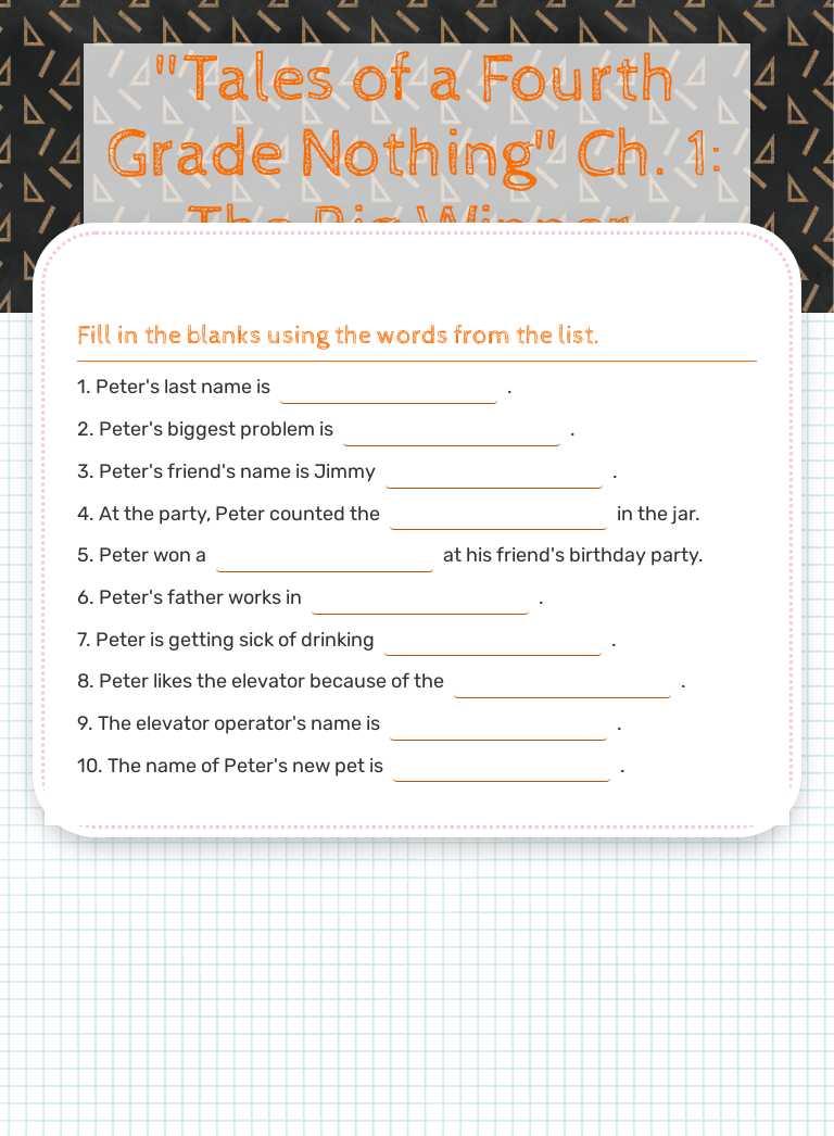 "Tales of a Fourth 
      Grade Nothing"         Ch. 1: The Big Winner. worksheet preview image