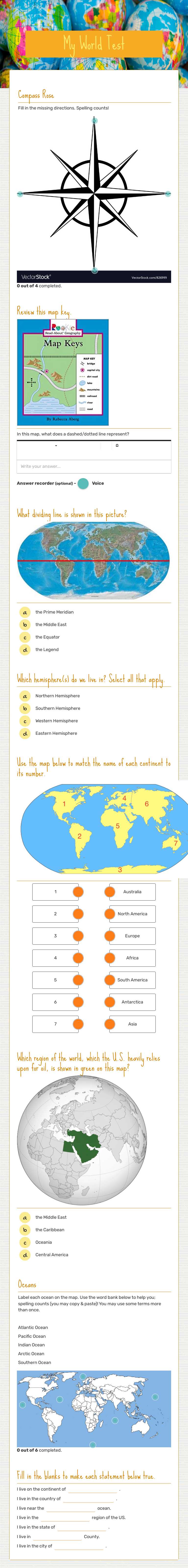 My World Test worksheet preview