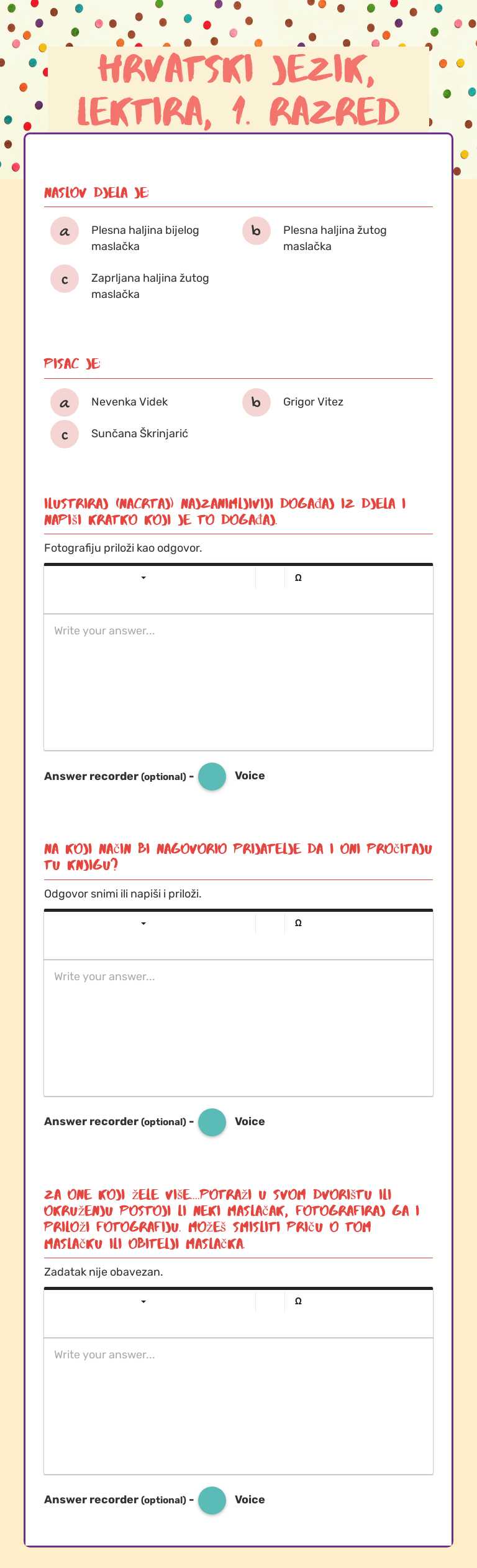 HRVATSKI JEZIK, LEKTIRA, 1. RAZRED worksheet preview image