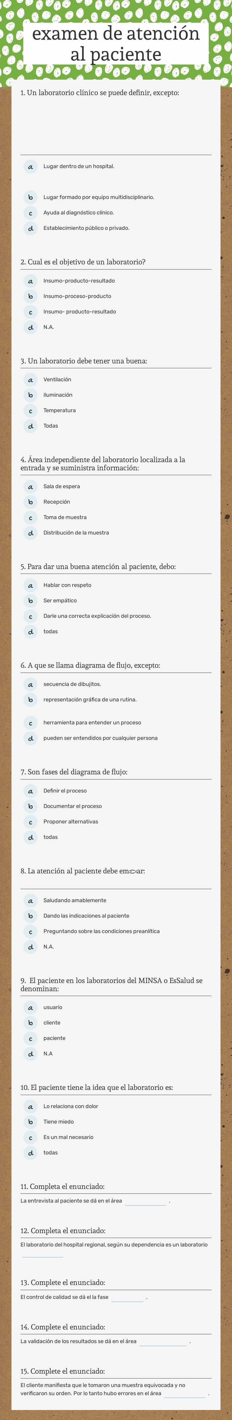 examen de atención al paciente Grade 2 worksheet preview