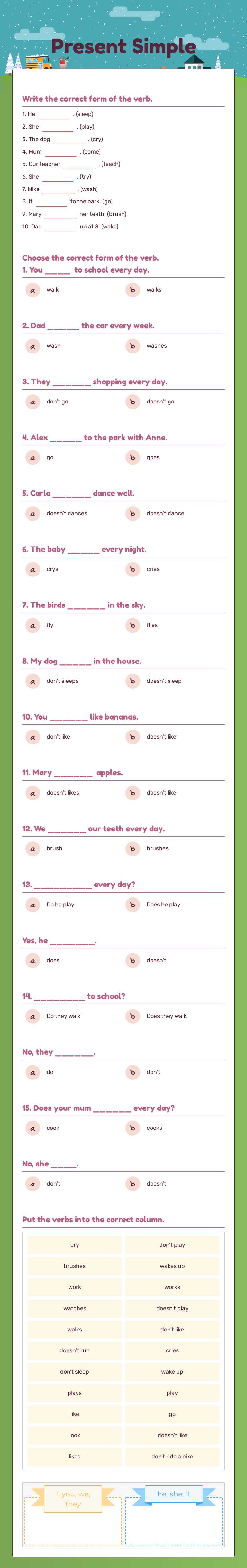 Present Simple Grade 5 worksheet preview