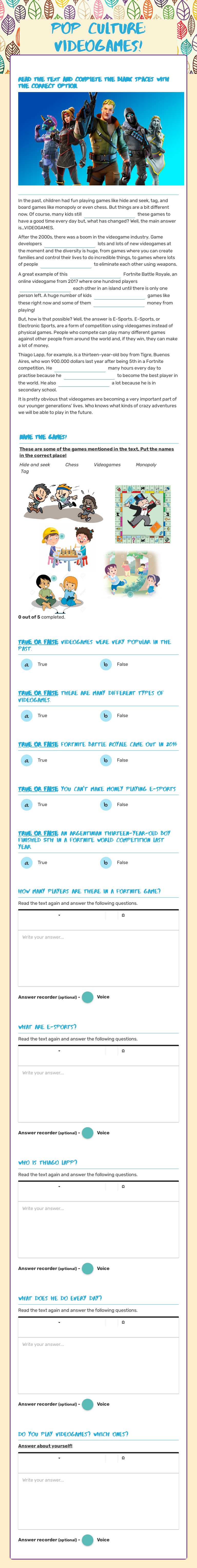 Pop culture:  VIDEOGAMES! worksheet preview image