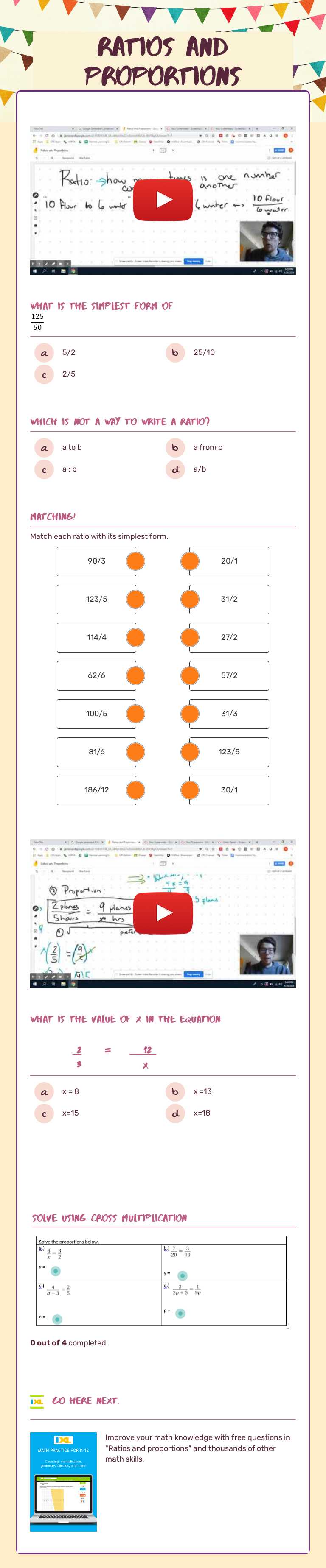 Ratios and proportions Grade 10 worksheet preview