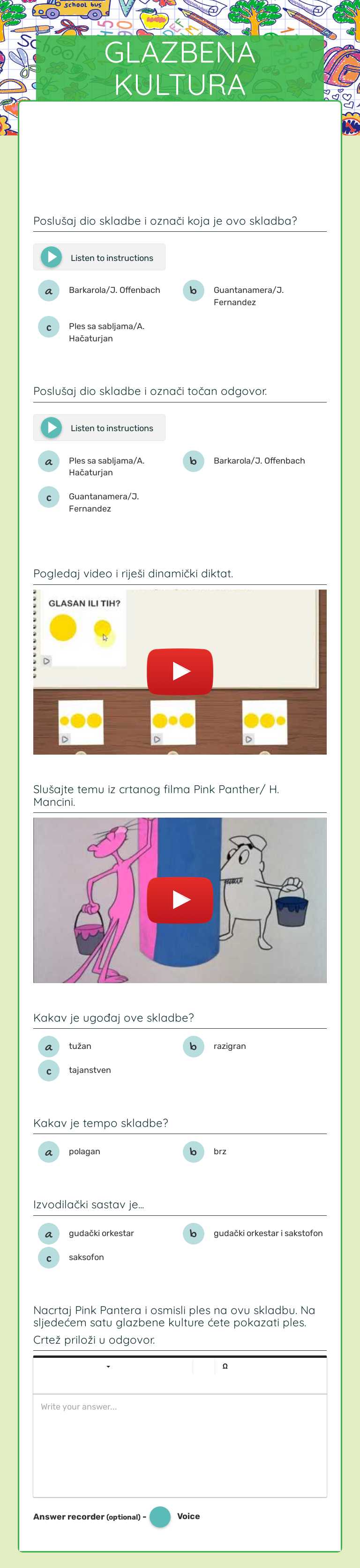 GLAZBENA KULTURA worksheet preview image