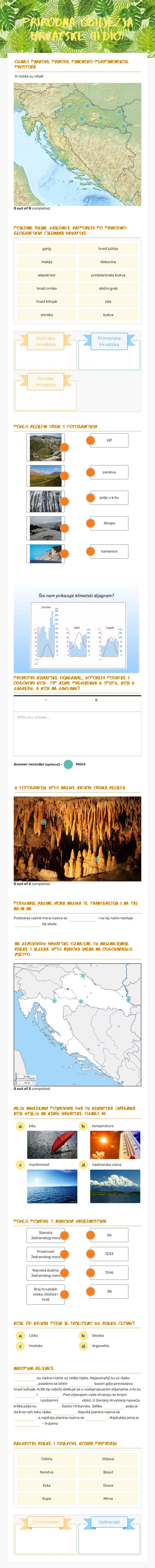 PRIRODNA OBILJEŽJA HRVATSKE (II.dio) worksheet preview image